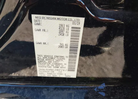 2019 Nissan Altima 2.5 Sl z USA, uszkodzony, nr VIN 1N4BL4EV4KC207767